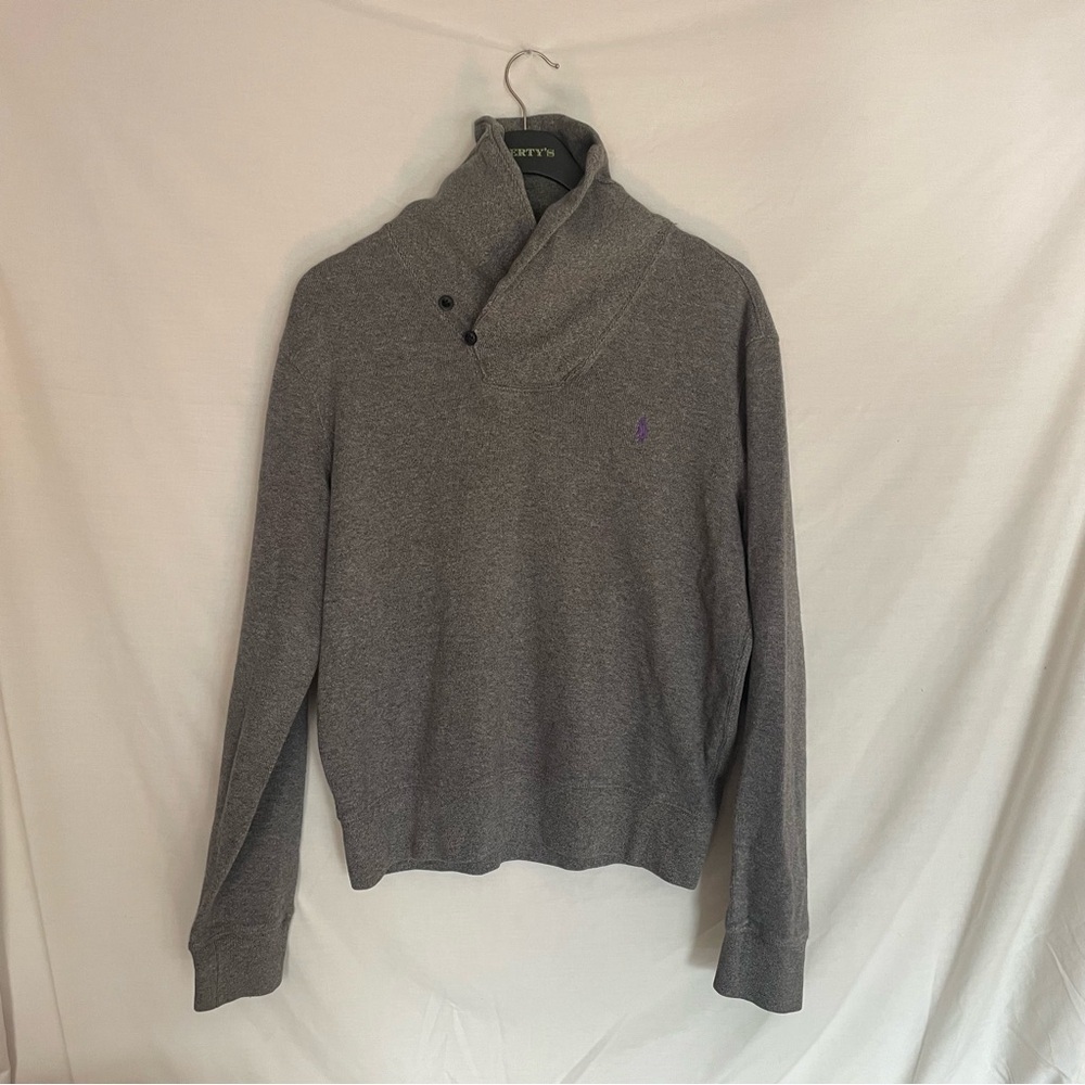 Ralph Lauren Heather Gray Polo 2 button tall collar sweatshirt material size PS - Picture 1 of 9